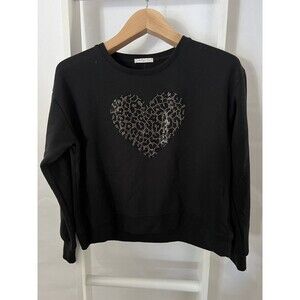 Britny Polyester Blend Sparkly Heart Sweatshirt Womens S Black Gold Studded